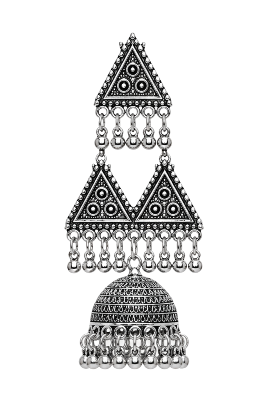 Triangle Inspired Silver Jhumkas