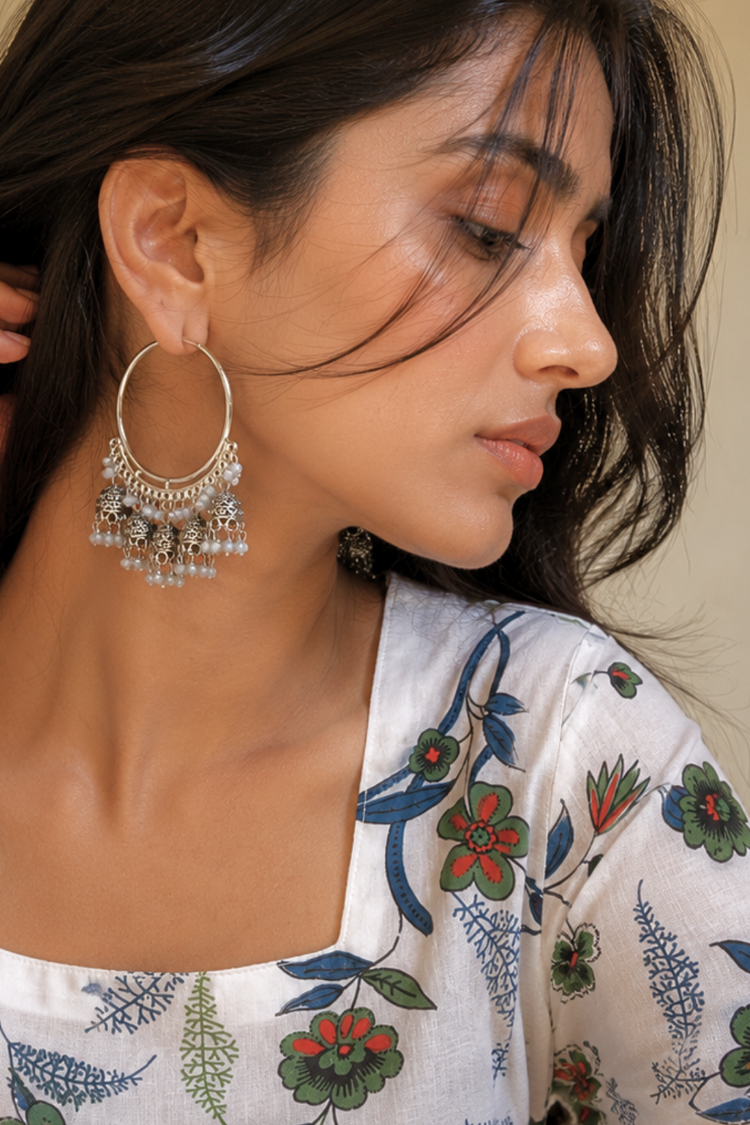 Chaand Inspired Silver Jhumkas