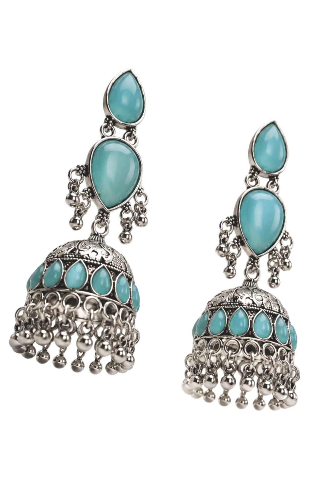 Turquoise Blue Silver Jhumka