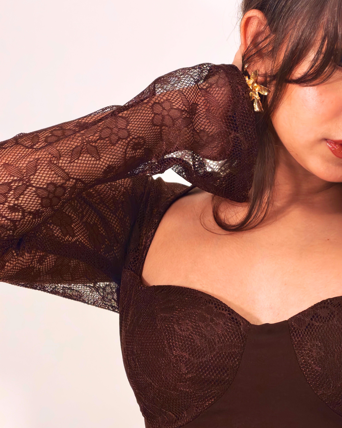 Kiara Lace Sleeved Corset Kurti ( Padded )