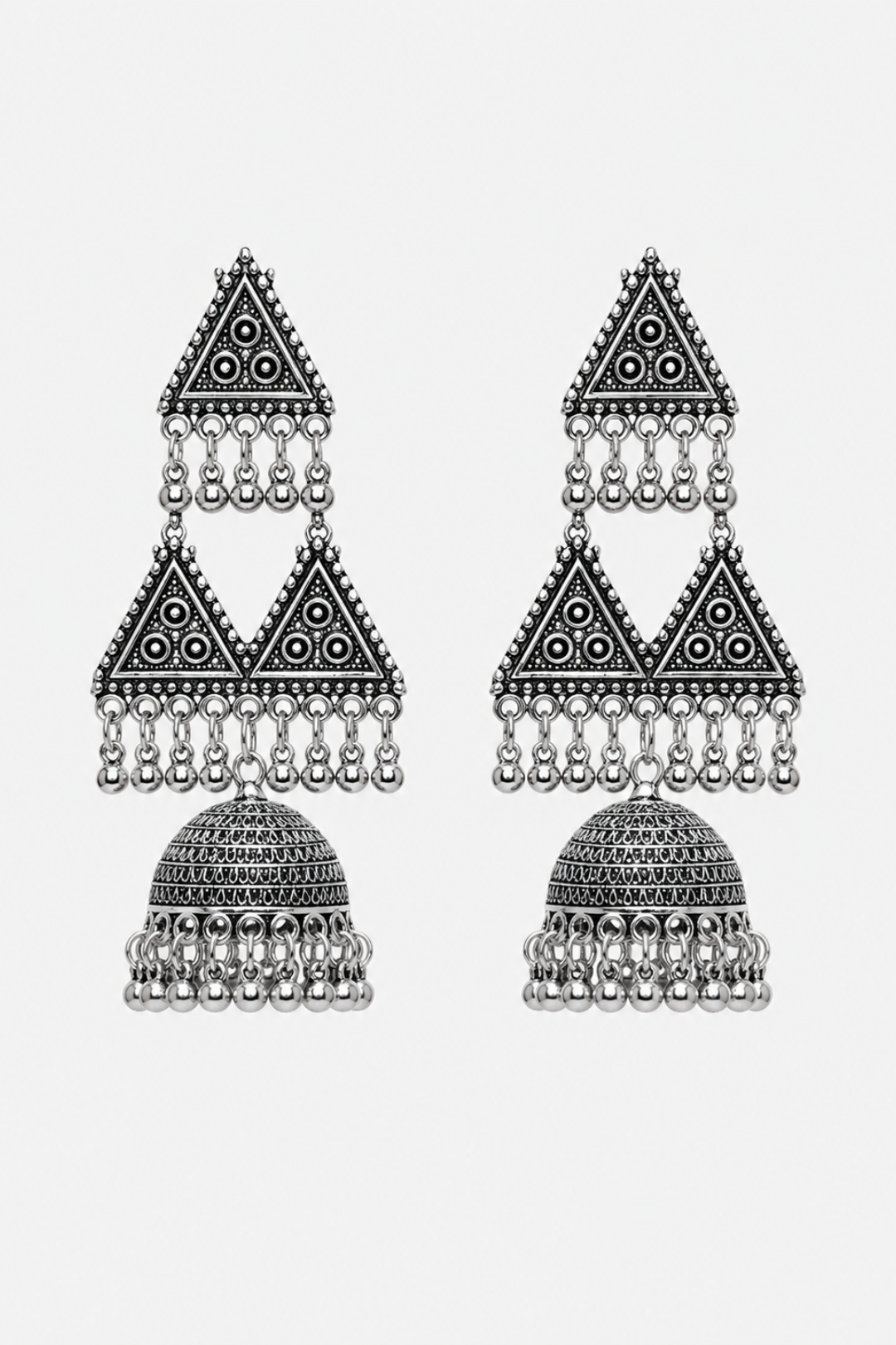 Triangle Inspired Silver Jhumkas 