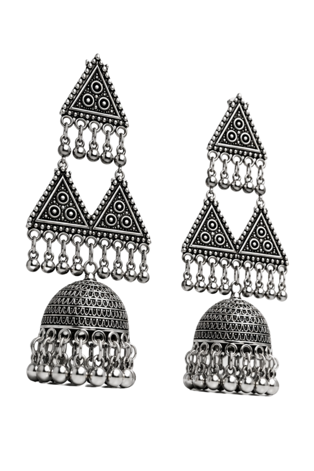 Triangle Inspired Silver Jhumkas