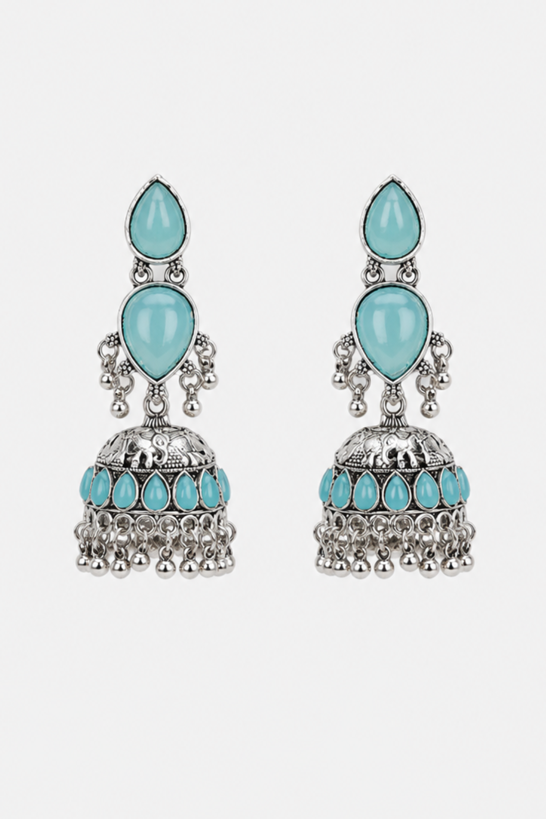 Turquoise Blue Silver Jhumka
