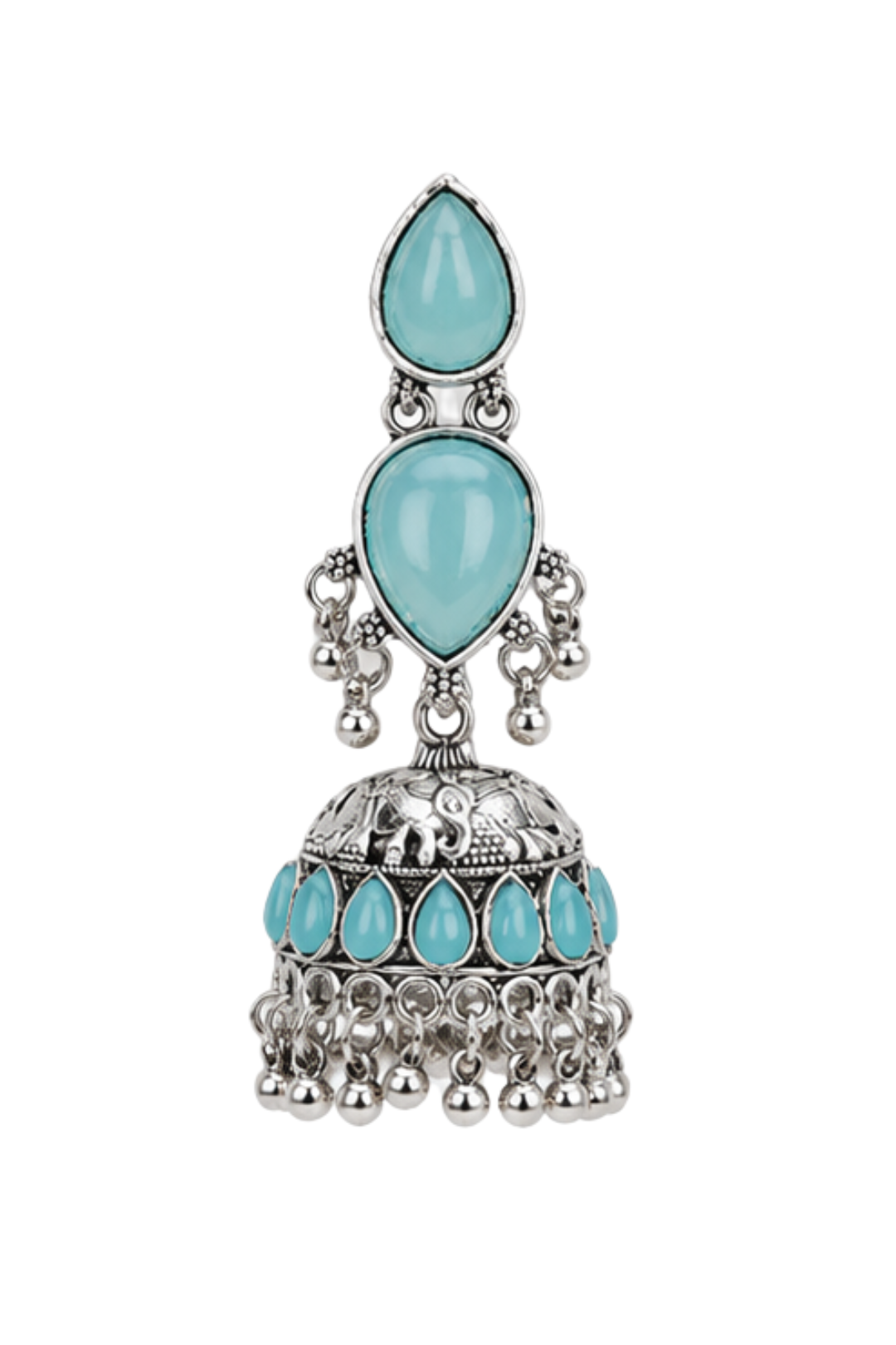 Turquoise Blue Silver Jhumka